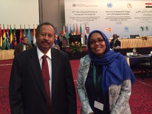 Picture shows Asma Abdalla together with Dr. A Hamdok, Assistant Chief Executive, UN Economic Commission for Africa